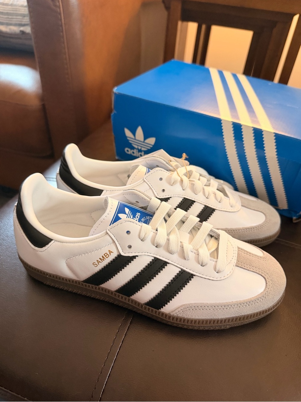 adidas Samba Sneakers in White and Black with Gum Sole